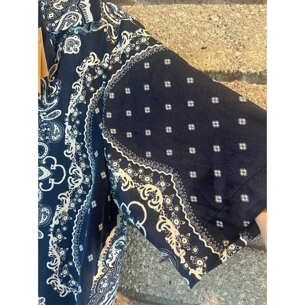 Sandro Womens Blue & White Paisley Short-Sleeve Button-Up Shirt Size 1 - Picture 7 of 10